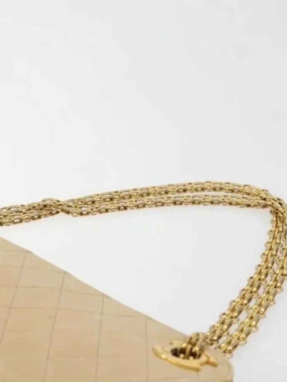CHANEL Matelasse Chain Shoulder Bag Lamb Skin Beige Gold CC Auth 176218